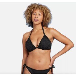SHADE & SHORE CROCHET BIKINI TOP TRIANGLE WOMEN'S 34C HALTER BLACK NWT